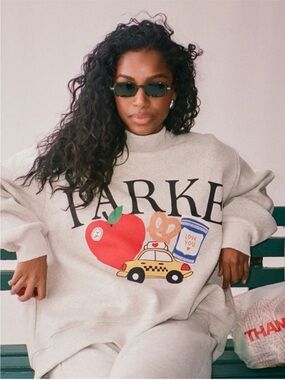 Parke NYC New York 2025 Marion Fleece Mockneck Sweatshirt Grey/Multi Sz L/XL